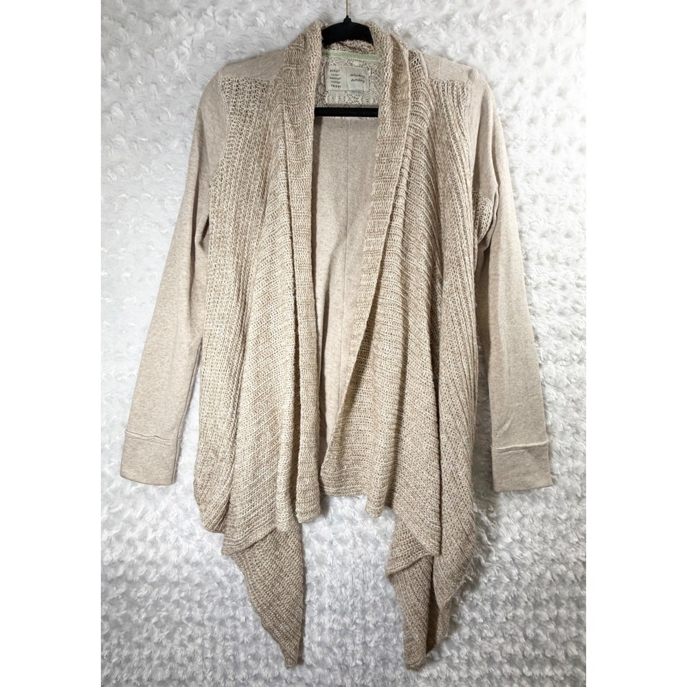 Saturday Sunday Anthropologie Women Medium Beige Waterfall Cardigan Sweater